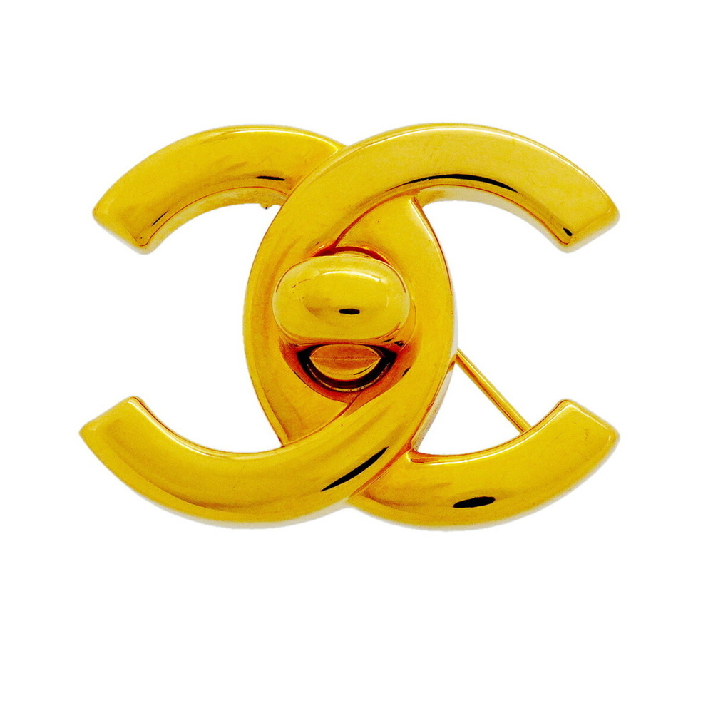 CHANEL Gold Logo Brooch